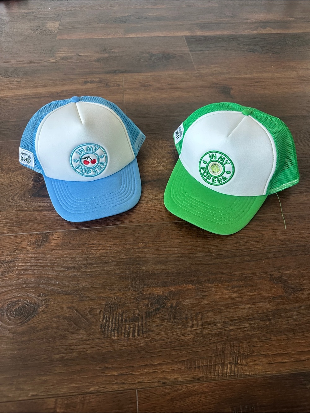 Unisex White Front Mesh Trucker Hat - Blue or Green Brim
